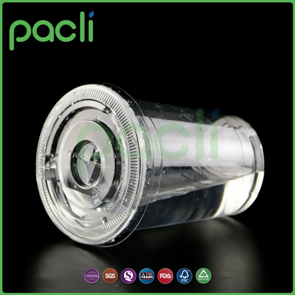 Single-use Crystal Clear PET Plastic Cross Flat Lids With Straw Slot for 12, 16, 20 & 24 oz. Milkshake Cups