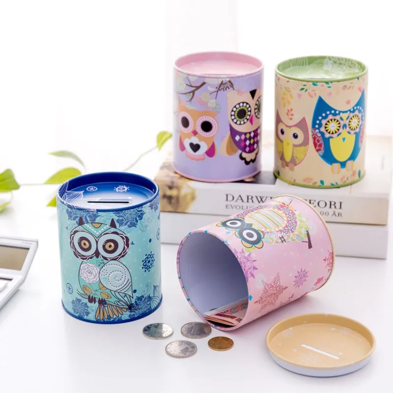 New design owl Coin Can Money Box Tin Can Coin Bank Collection Boxes, Car shaped money box,save bank Tin Piggy Bank Coin Bank