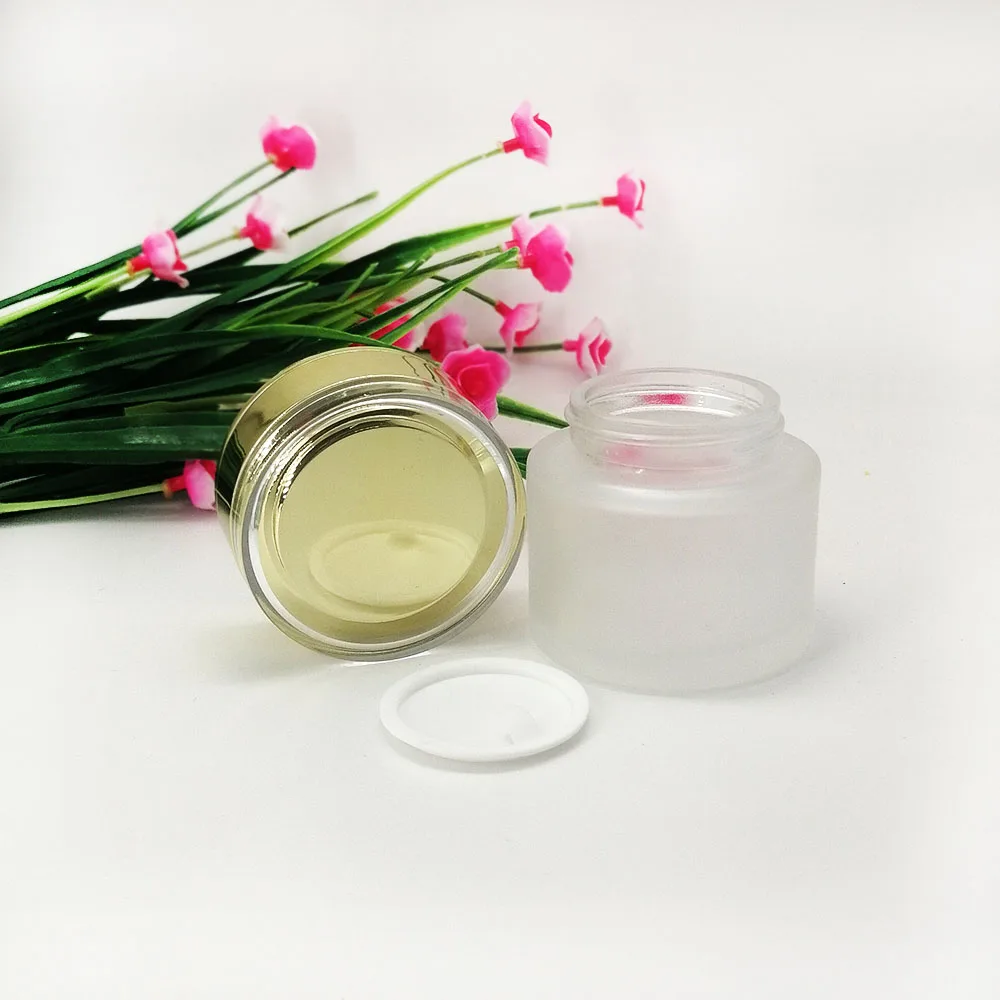 50g glass frosting cream empty bottle with acrylic gold lid Cosmetic glass jar Skin care packaging container