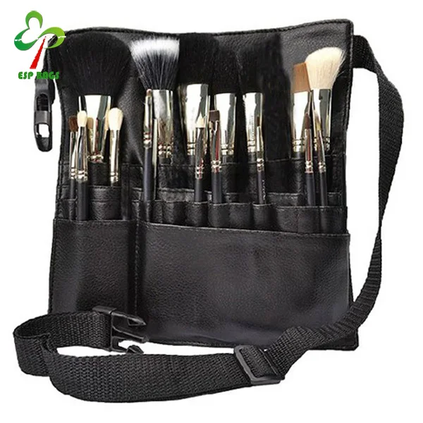 22 Pockets professional women makeup kit bag, roll up artist brush belt makeup with strap