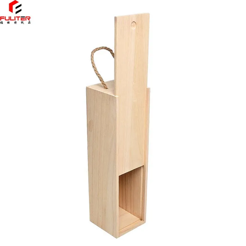 Unfinished Natural Wood Color Slip Cover Wooden Wine Gift Box With Handle