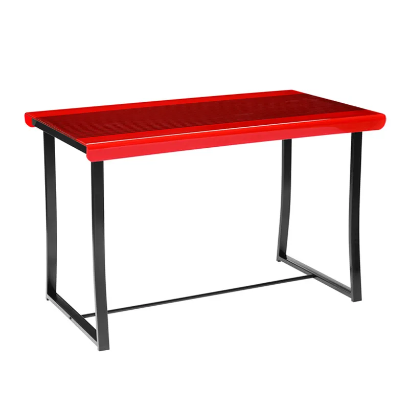 Недорогой изогнутый стеклянный стол с металлическими ножками, обеденный стол