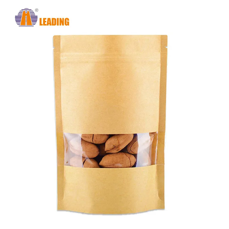 
China Resealable Custom Logo Kraft Paper Bag White Kraft Paper Food Packaging Bag With transparent Window 
