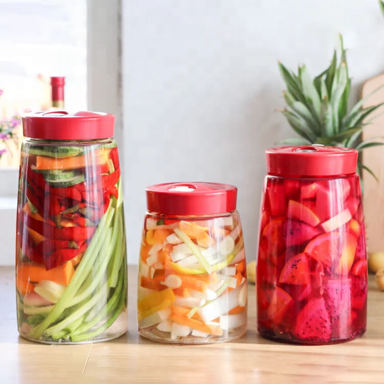 Clear lead-free kitchen food storage glass fermentation jar with plastic lid