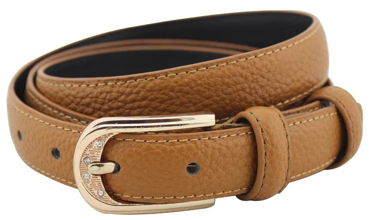 Women genuine leather thin belt korean style pin buckle belt