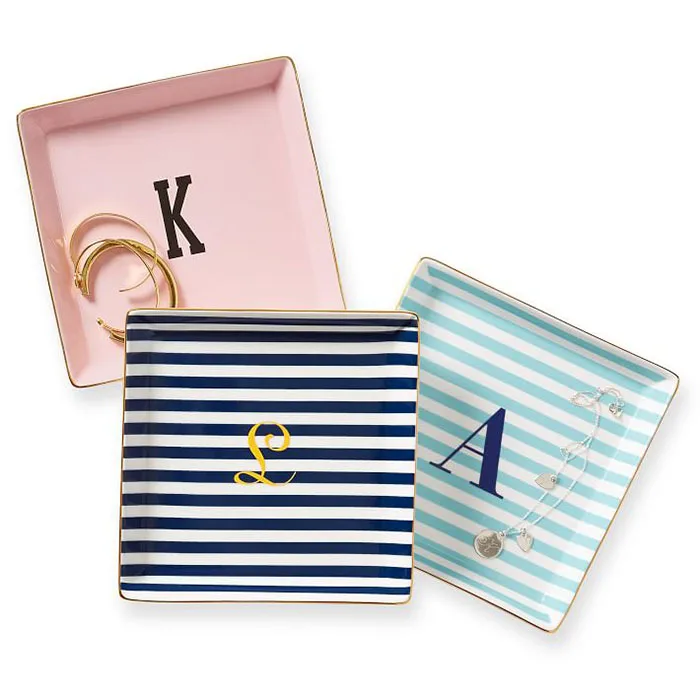 Wedding Decorative Custom Ring Trinket Tray Gold Rim Ceramic Jewelry Dish Plate