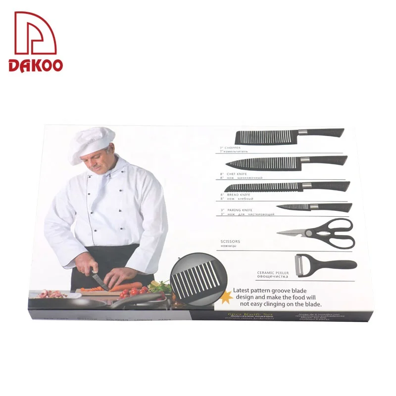 
Hot Selling cuchillos de cocina 6Pcs Kitchen Knives Steel Non Stick Coating Kitchen Knife Set with Gift Box 