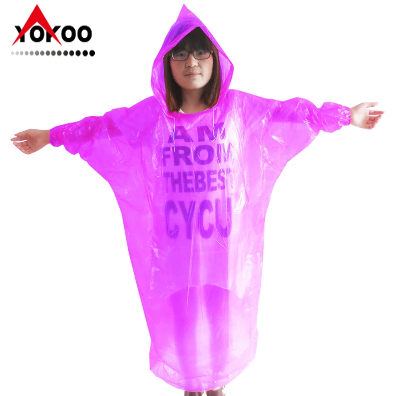 
0.02mm LDPE disposable raincoat with sleeves and hood drawstring for protective use 