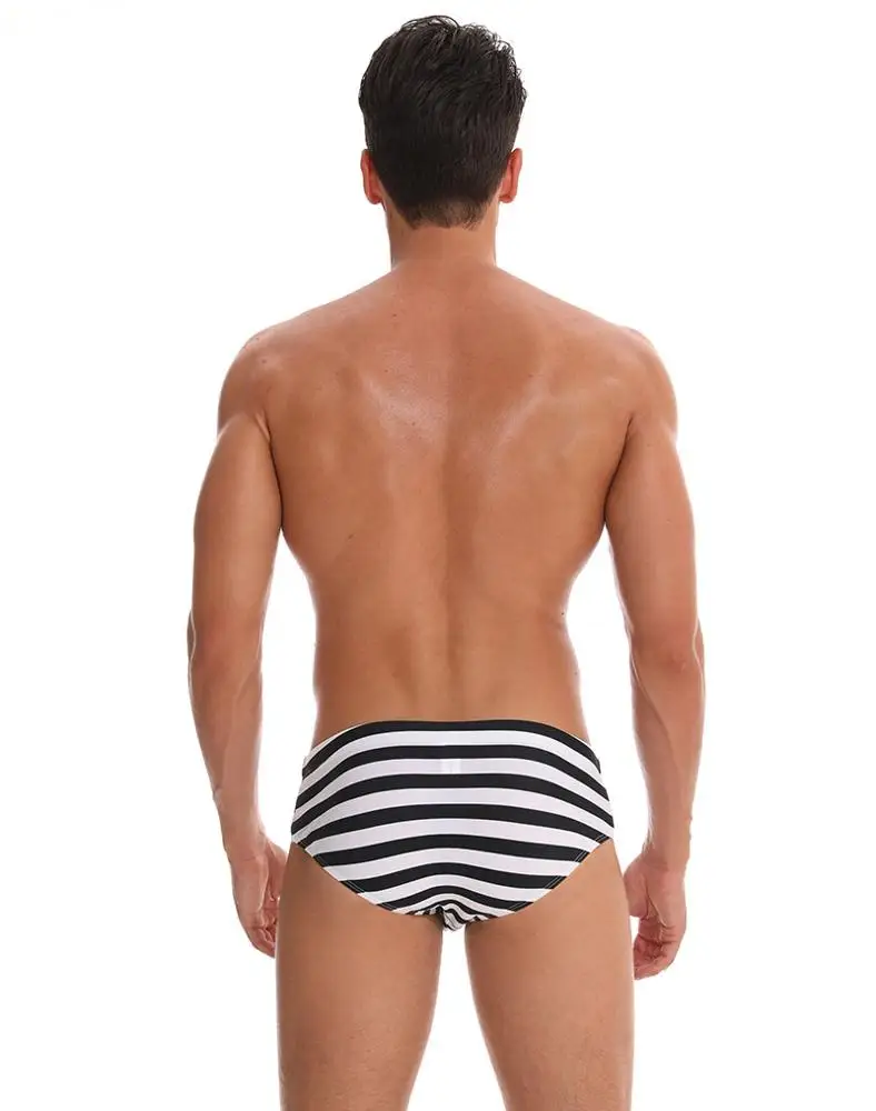 Custom swimwear black and white stripe men sexy swim briefs