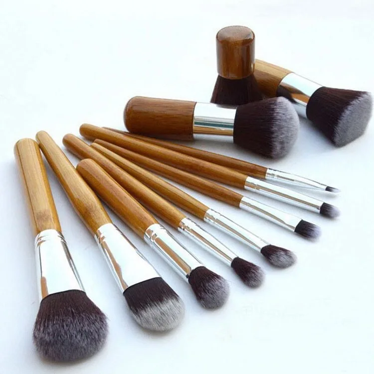 11pcs Custom private logo offered by cheap synthetic kabuki foundation bamboo makeup brushes Set
