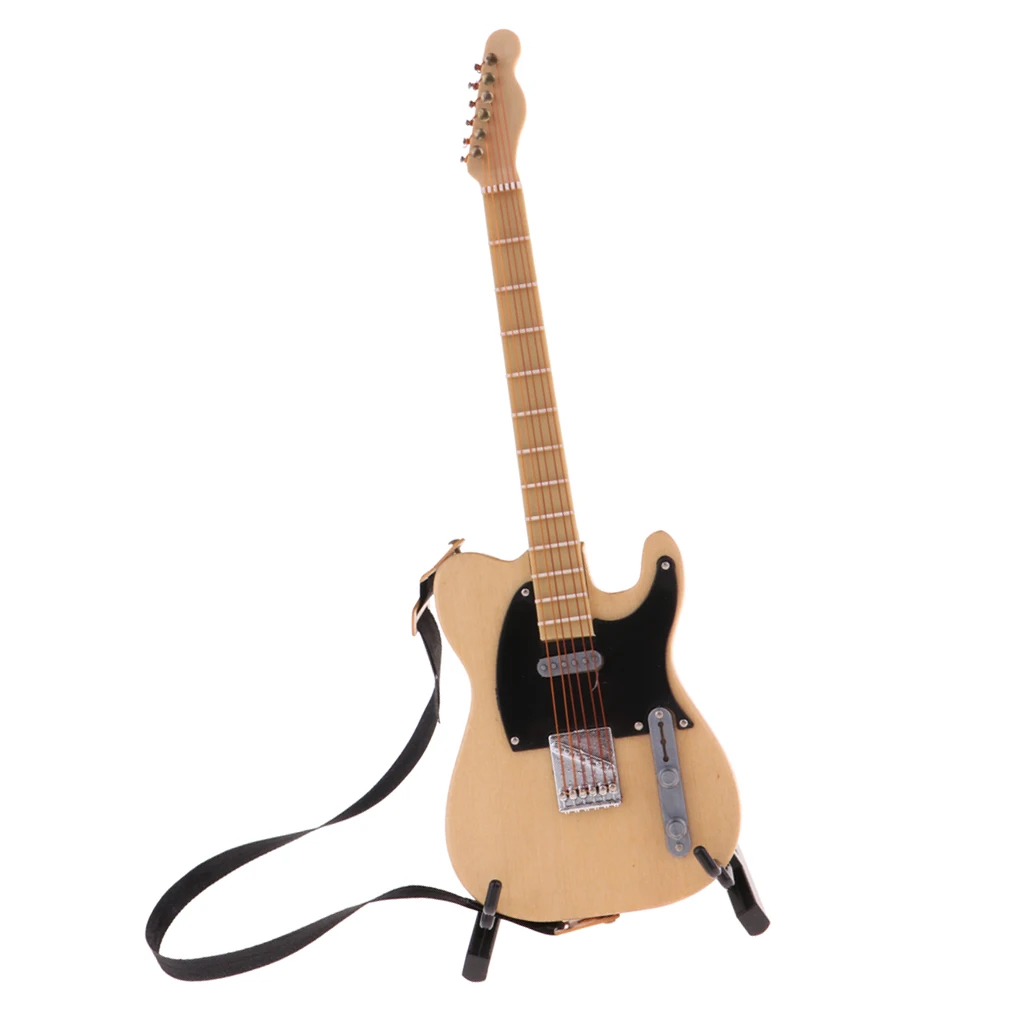 1:6 Scale Wooden Beige Guitar with Box for Dollhouse Miniature Accessories