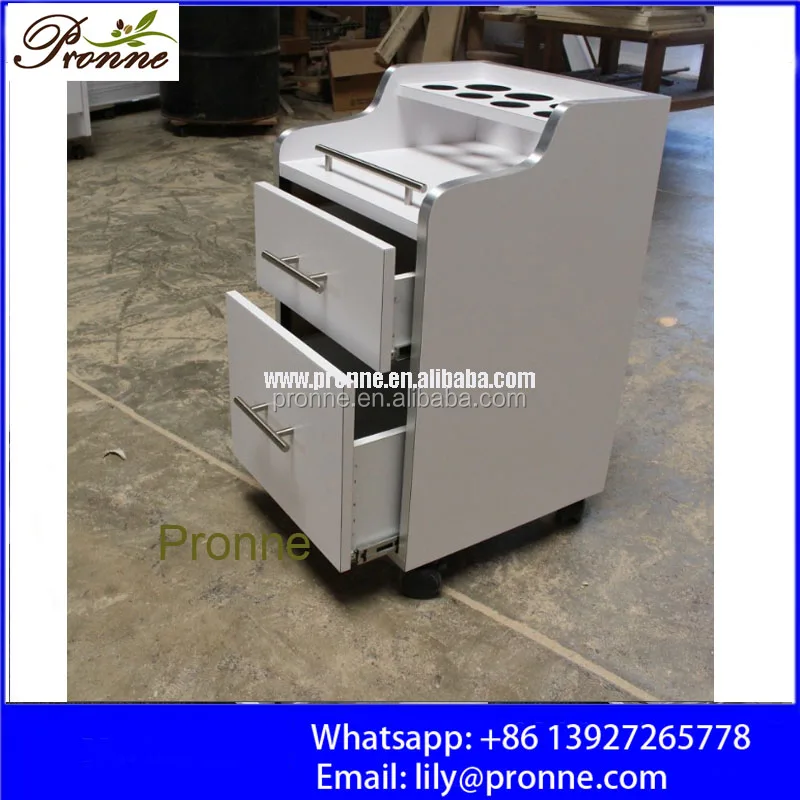 white pedicure storage cart trolley with wheels for hair salon