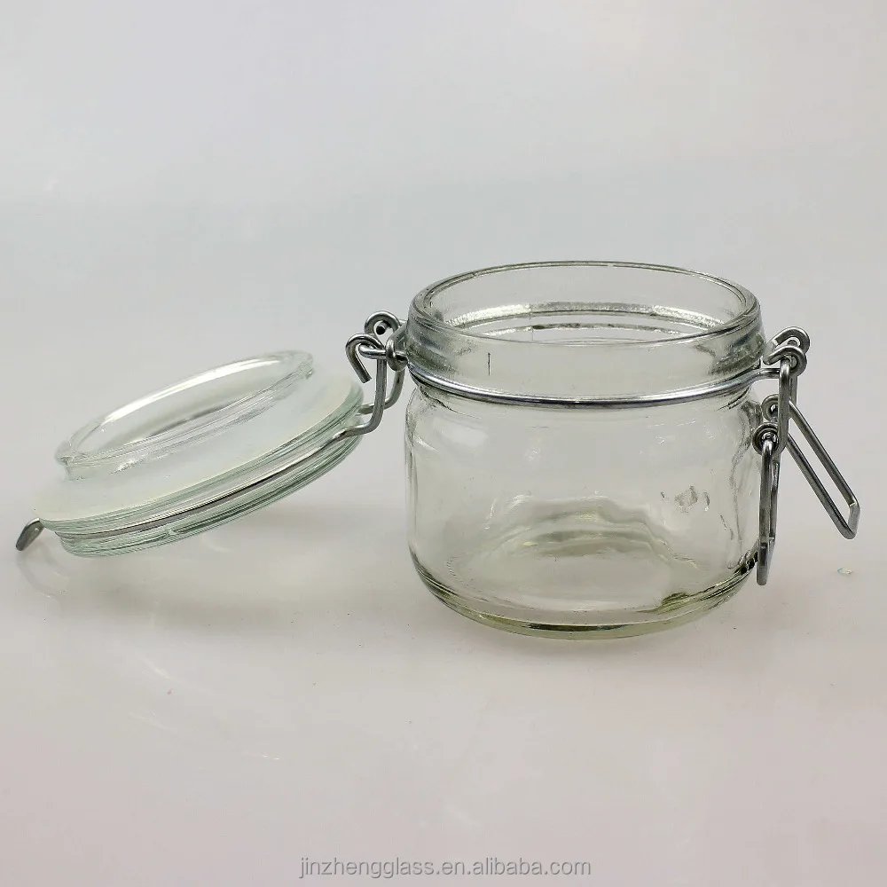 round sealed threaded 200ml Glass Jars Lock-Lid Hermetic Rubber Seal Bale Wire Swing Top