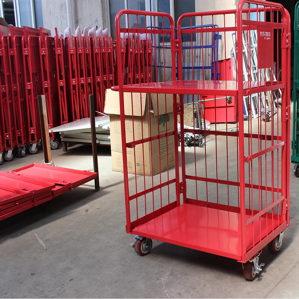 3 sided logistics roll container folding hand trolley metal pallet cage