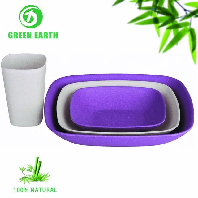 
china factory bamboo fibre natural tableware dinnerware cup plate bowl set 