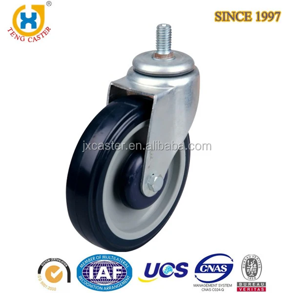 Supermarket 5inch pu flat stem shopping cart casters and wheels