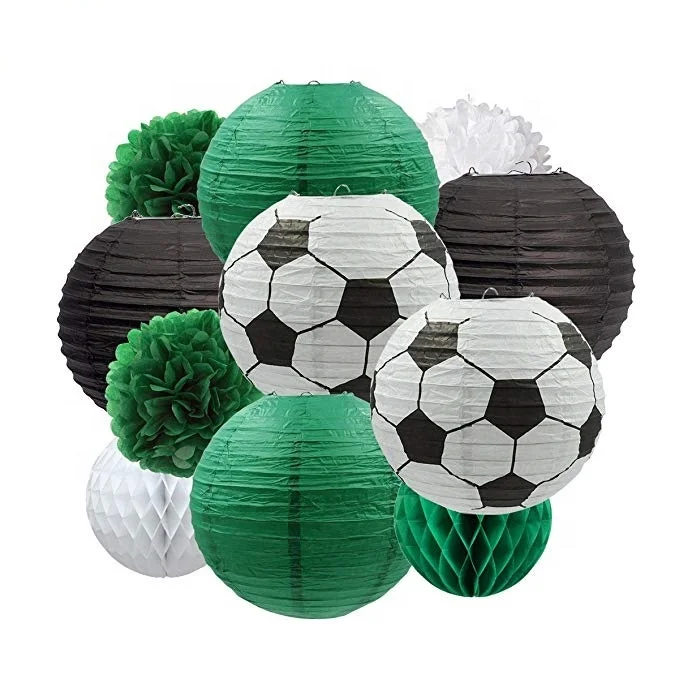 Boy Soccer Party Decorations Goal Banner Paper Lantern Pom Poms Honeycomb for World Cup Soccer Sports Themed Birthday Party