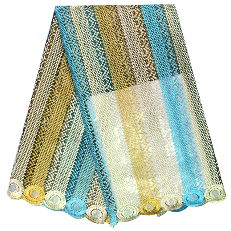 Stripe Mixed Color Style african french lace embroidered tulle fabric