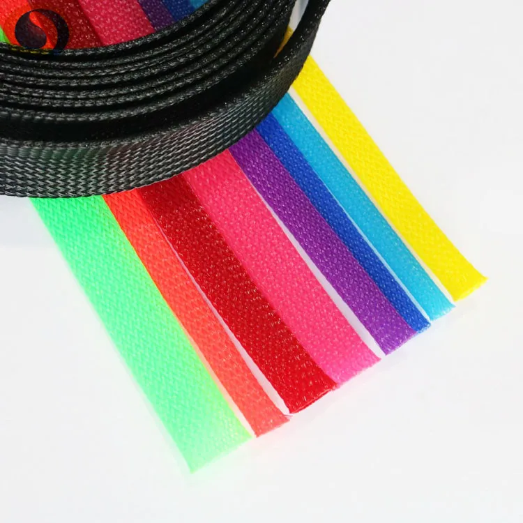 Flame retardant cable management monofilament PET braided expandable sleeving purple