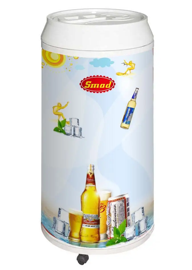 Round advertisement party barrel beverage cooler refrigerator with glass lid