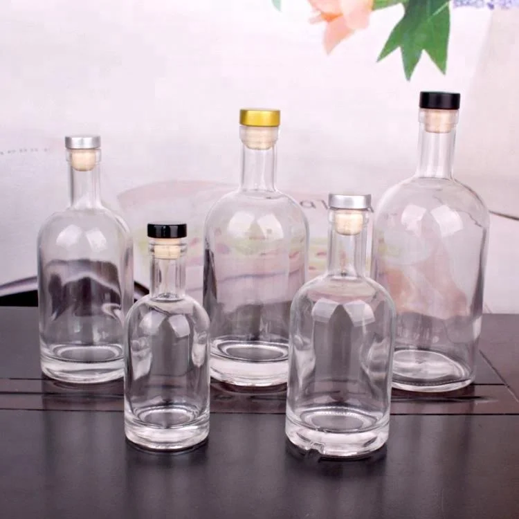 Stocked 1000ml 750ml 500ml liquor bottles vodka glass bottle with cork top lid