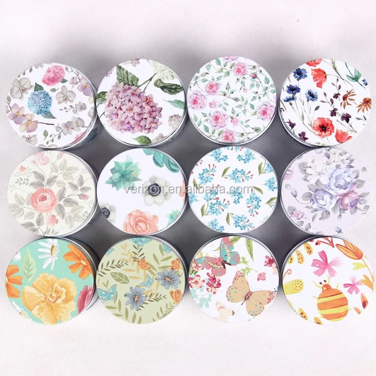 Round Mini Floral Collectables Tin Case Candy Storage Box Wedding Favor Tin Can