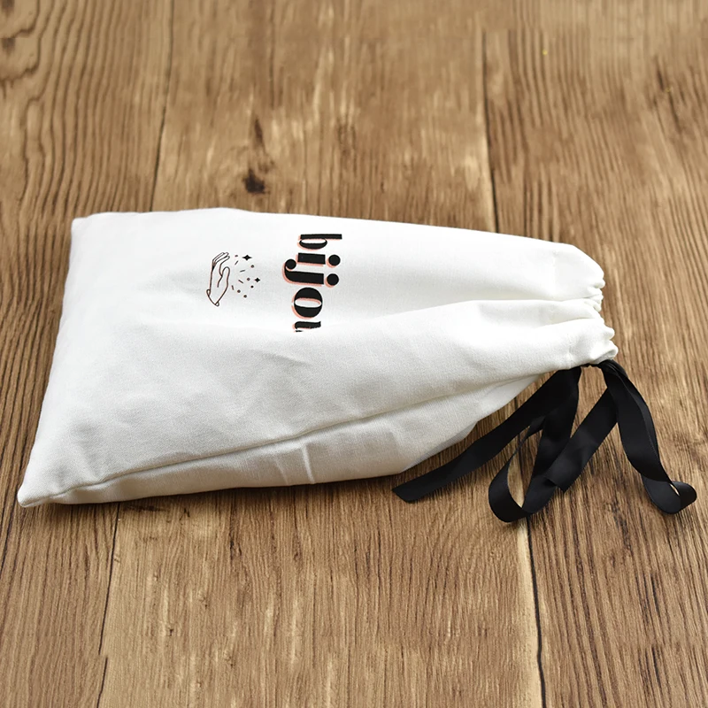 Recyclable Biodegrada Custom Logo Recyclable Printing Personalised Natural Organic Muslin String Cloth Drawstring Cotton Bags