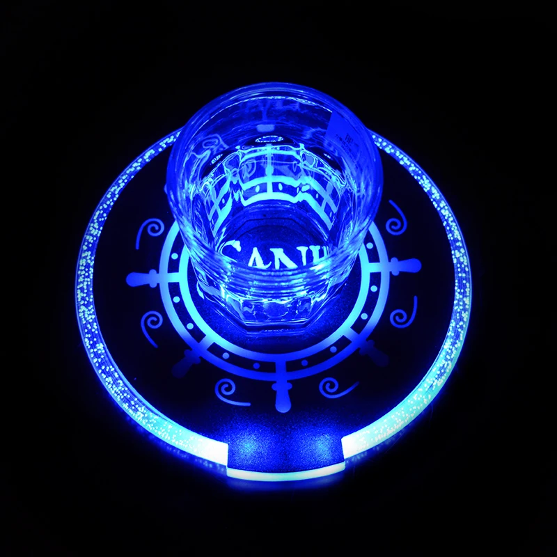 2020 cheap sale acrylic blue pink yellow white red green purple color plastic brand logo print night club bar led light coaster