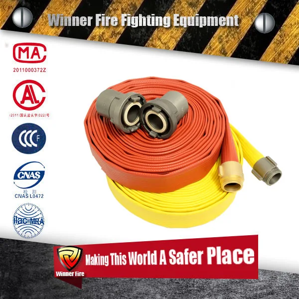 Red yellow rubber coated layflat fire hose combined brass aluminum storz