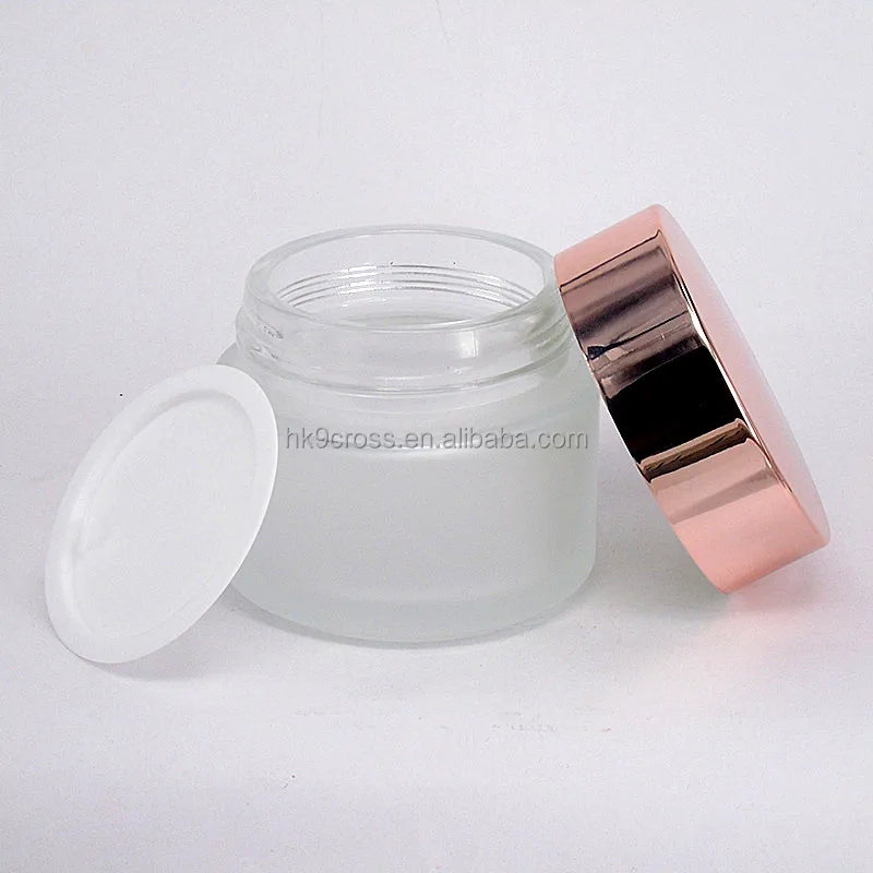
100ml frosted glass jar cosmetic cream jar with rose gold cap 