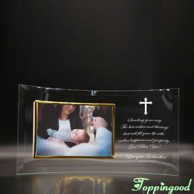 Custom Engrave Glass Baby Photo Frame For Christening Day Souvenir