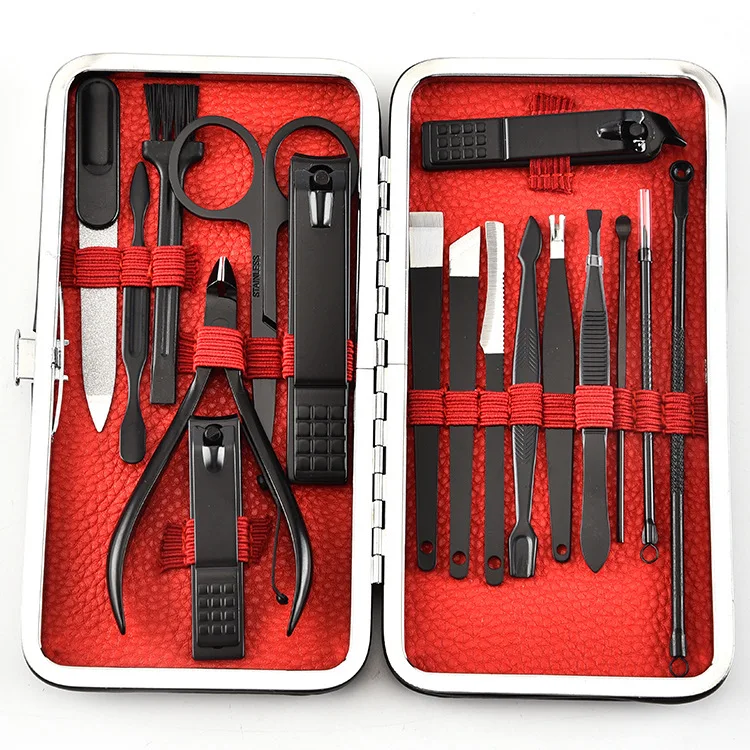 Professional Stainless Steel  17 Pcs Black Toe Nail Clipper Pedicure Manicure Set