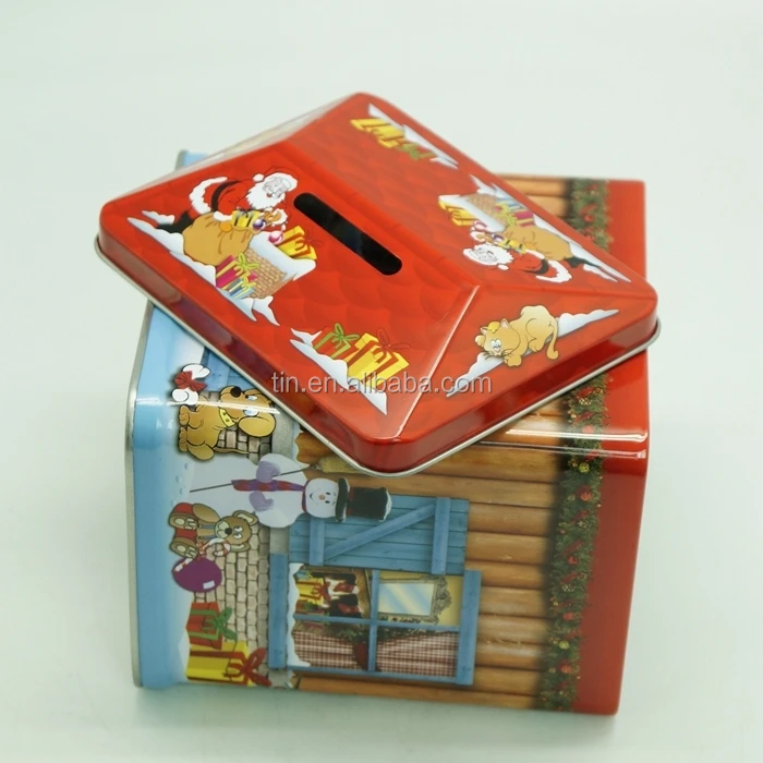 Rectangle money tin box with slot on top lid
