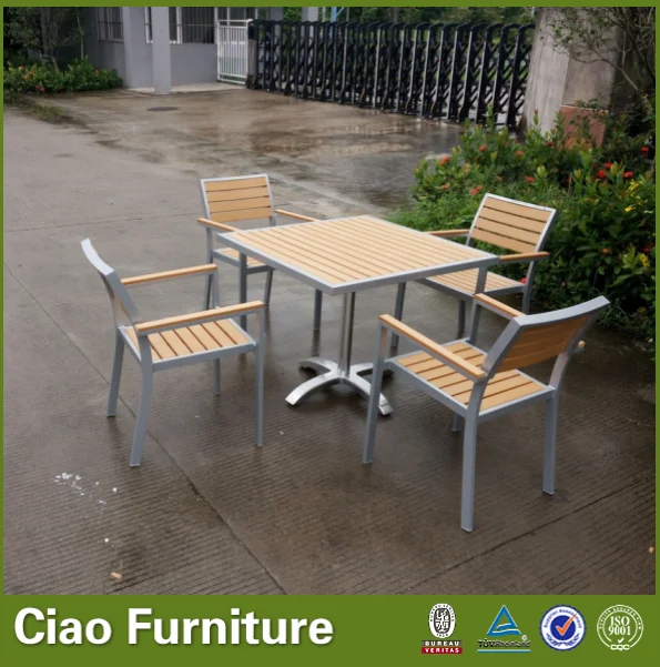 Garden plastic wooden furniture modern dining table chairs set
