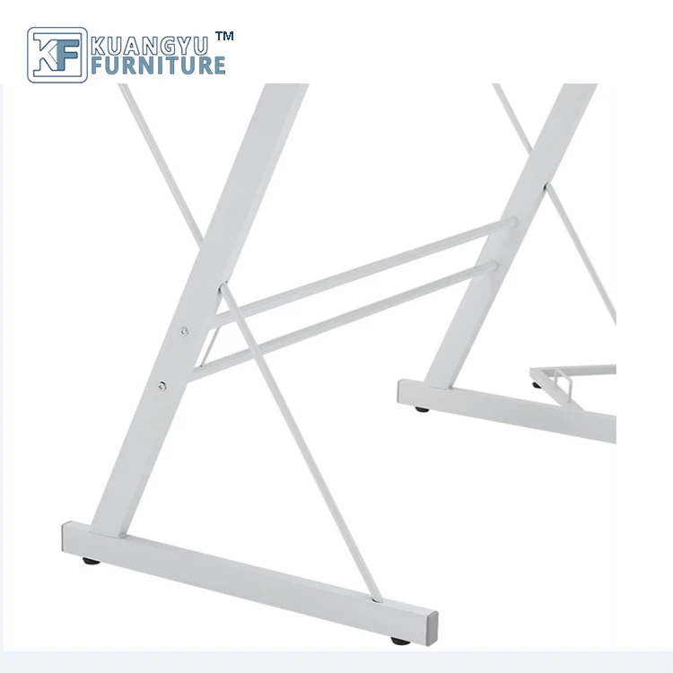 Mail order packing L-Shaped Computer Desk in White Finish ,Glass metal computer desk