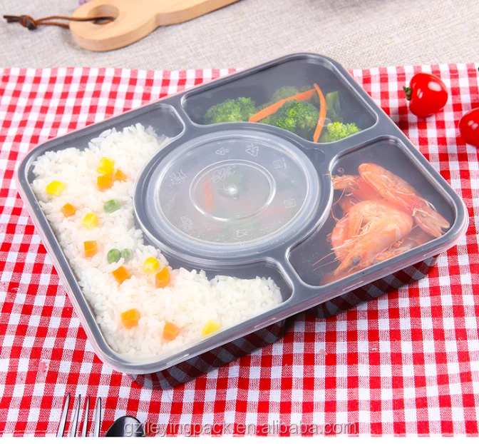 4+1 compartment bento box pp container leakproof reusable with soup bowl