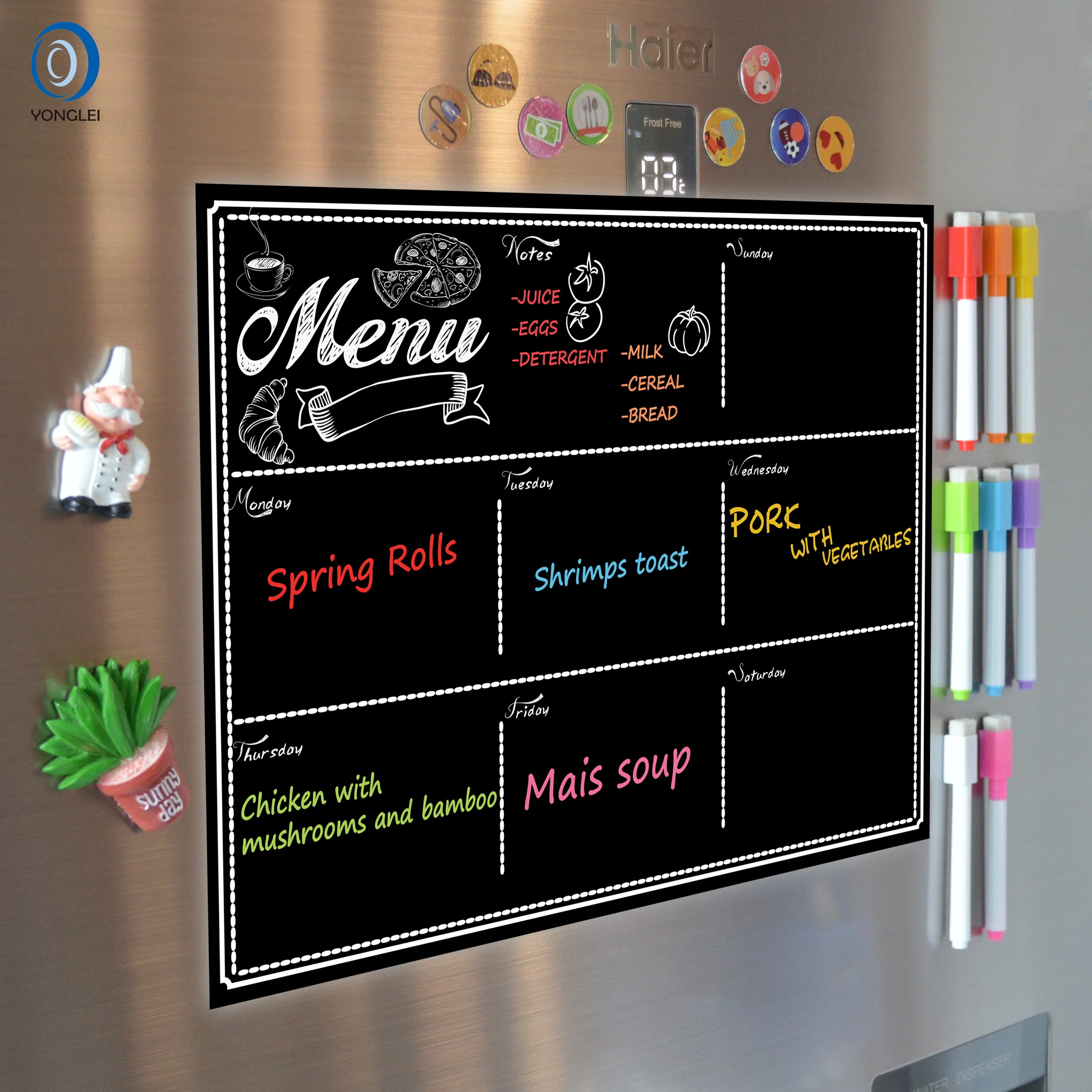 
9.8-1 Easy erasable refrigerator magnetic chalkboard weekly meal planner magnetic boards for kitchen 