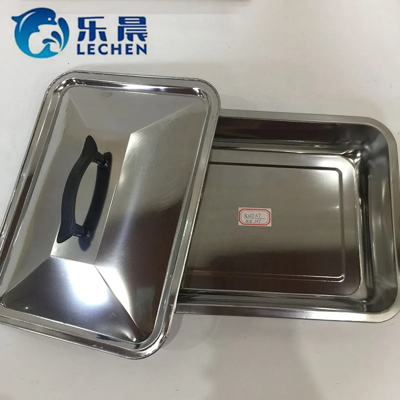 food tray stainless steel cold buffet tray display tray  with Lid  bake ware 36*27*7 cm