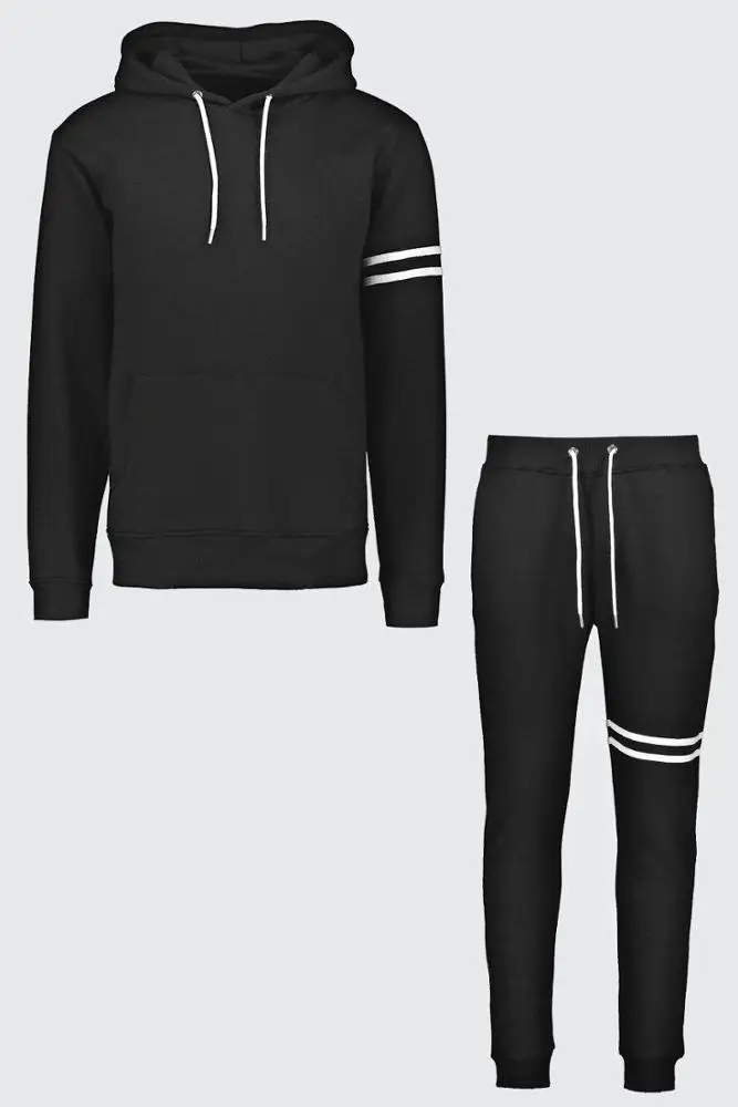 Clothing Manufacturers Two Piece Set Clothes Design Your Own Style Custom Men Tech Cotton Fleece Black Tracksuit