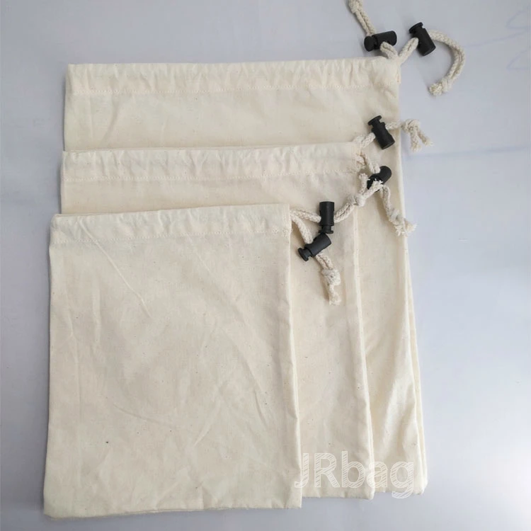 BSCI Factory Eco Friendly  Unbleached Reusable Organic Cotton Muslin Drawstring Produce Bag