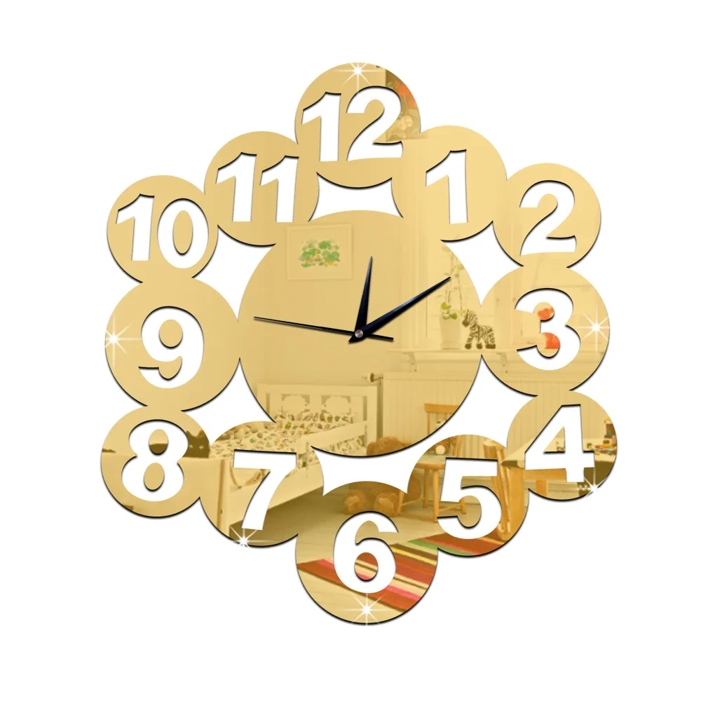 
Wall art clock sets diy acrylic digital 3d mirror wall clock 