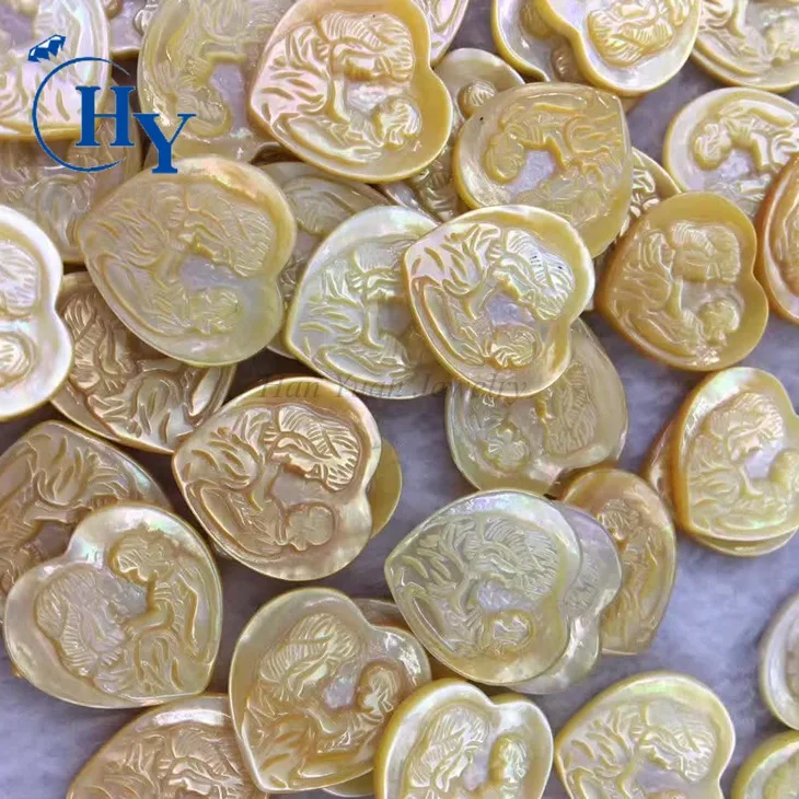 Yellow color Heart mother of pearl nature mop carving stones gifts