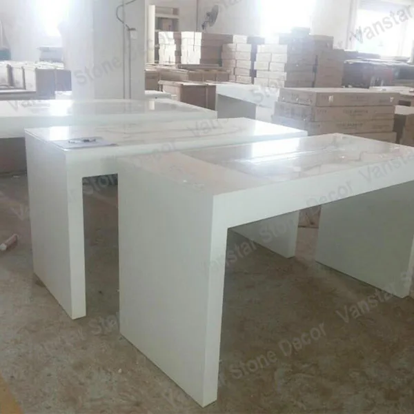 White Artificial Stone 8 Seaters Long Size Table Top