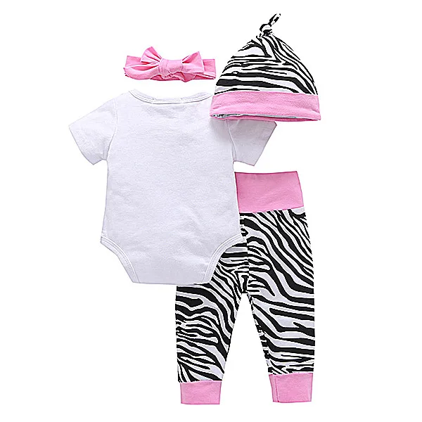 
High Quality 100% Cotton Baby Clothes Daddy Mommy Plain Baby Romper gift set with romper + pants +hat + hair band 