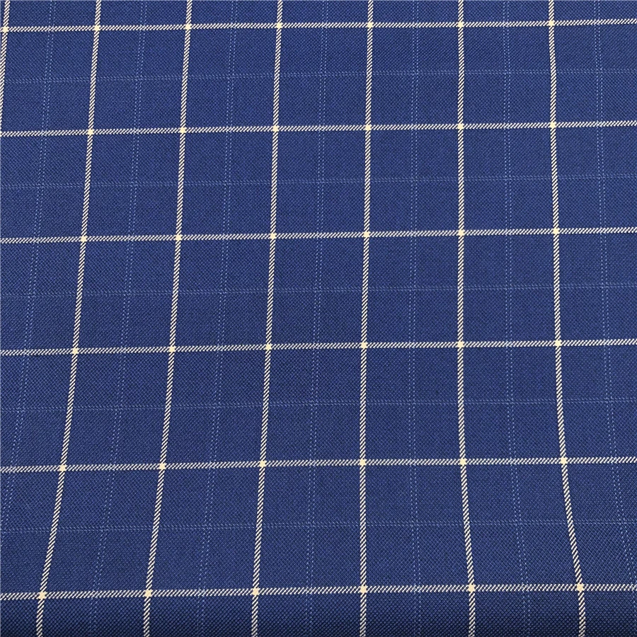 Wholesale Rayon 20% Polyester 80% TR material bule navy checked pattern thin cloth suiting mens suit pant trouser blazer fabric