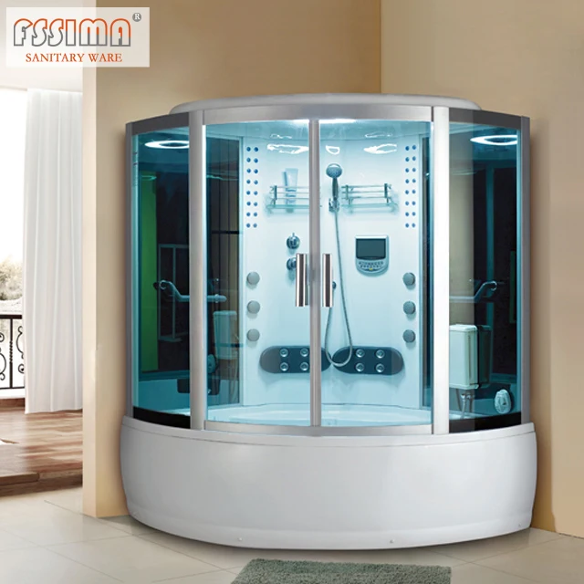 Tempered glass steam shower room corner sector steam shower cabin with big touch screen