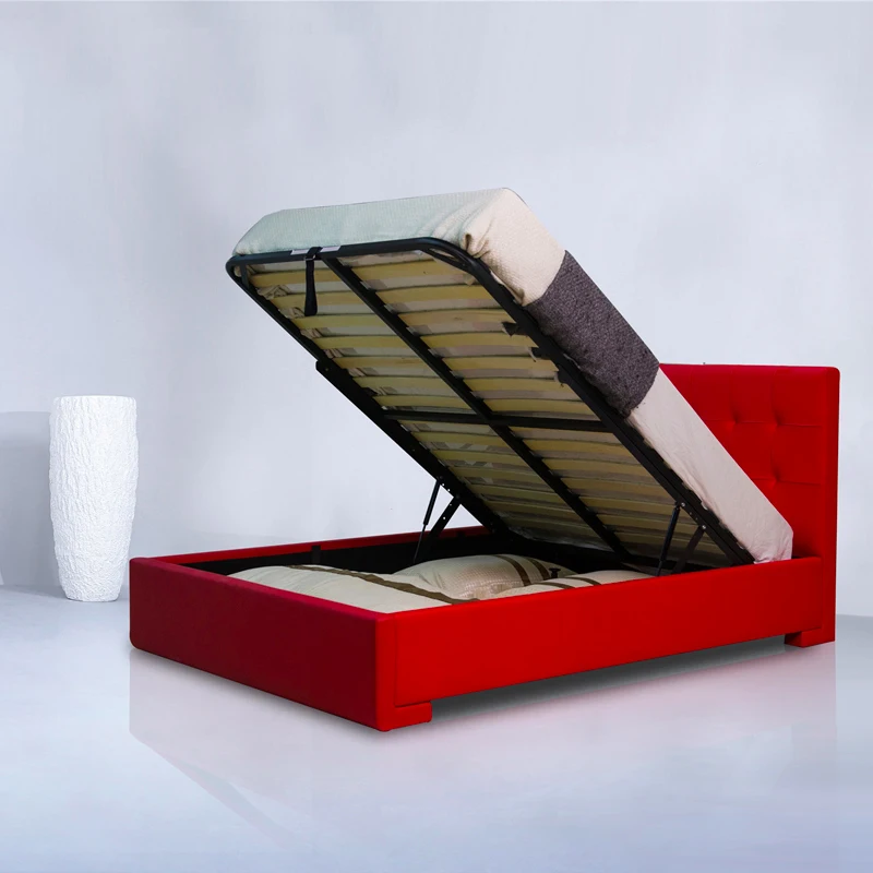 
 Современная стильная красная подъемная кровать для хранения из полиуретана и ПВХ #1512  