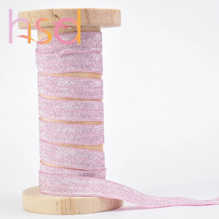 Wholesale 16mm pink metallic glitter fold over elastic