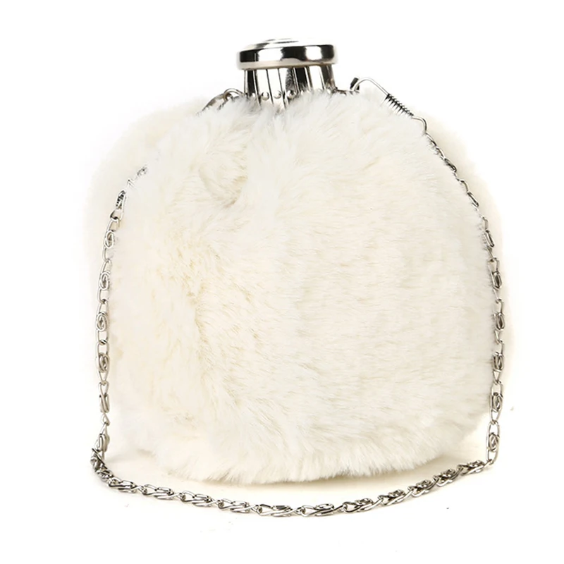 
Female 2019 New Flagon Wine Pot Bottle Special Lock Way Soft Fur Portable Evening Bags Clutch Purse 