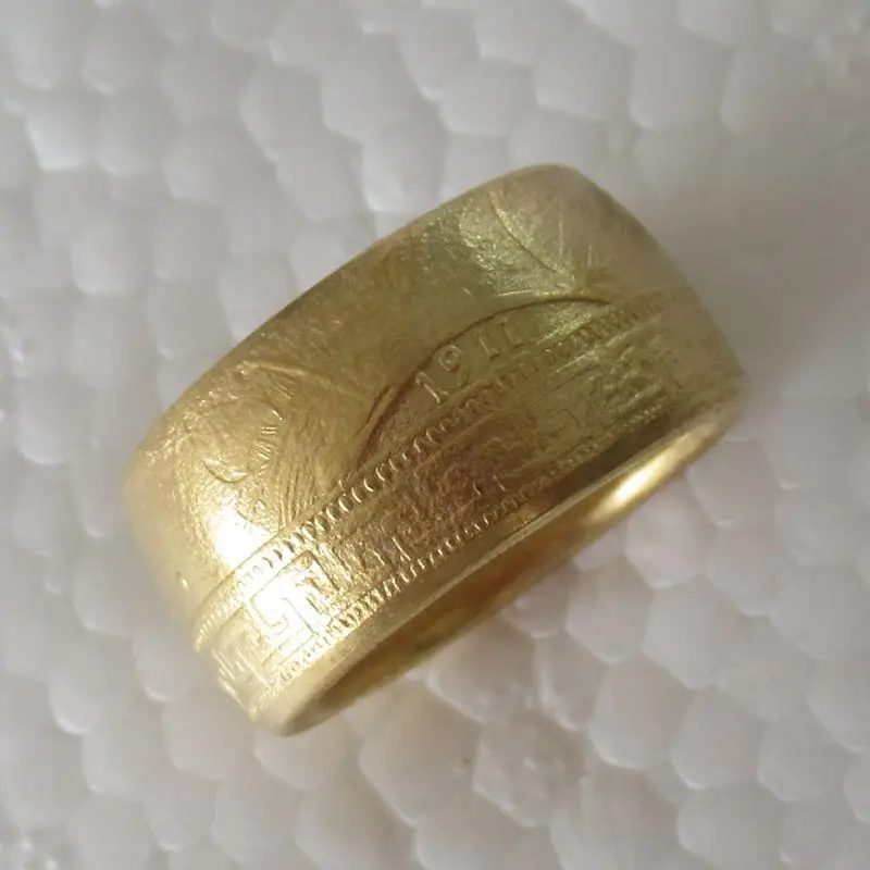Handmade from Chinese Coin 1911 Reproduction Gold Plated Ring Handcrafted US Size 9-16# Coin Rings
